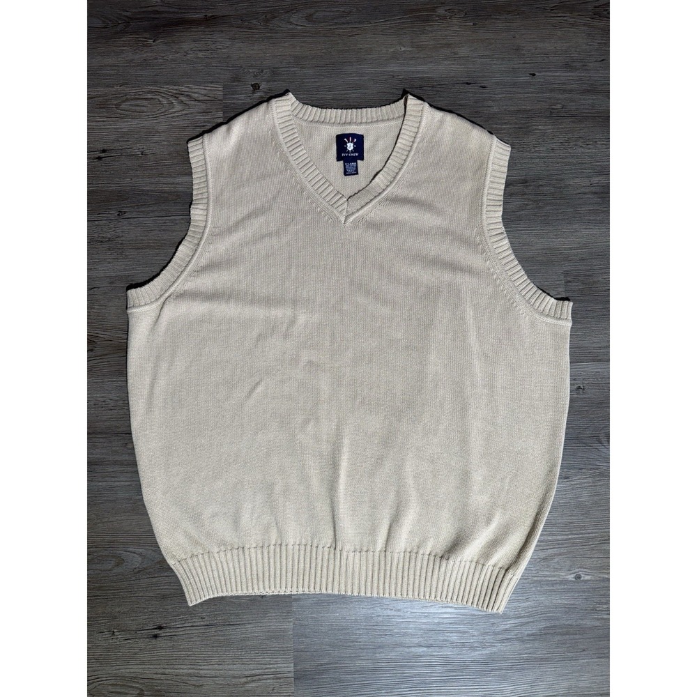 Ivy Crew Men's XL Beige Sweater Vest V-Neck 100% Cotton Golf Preppy Knit